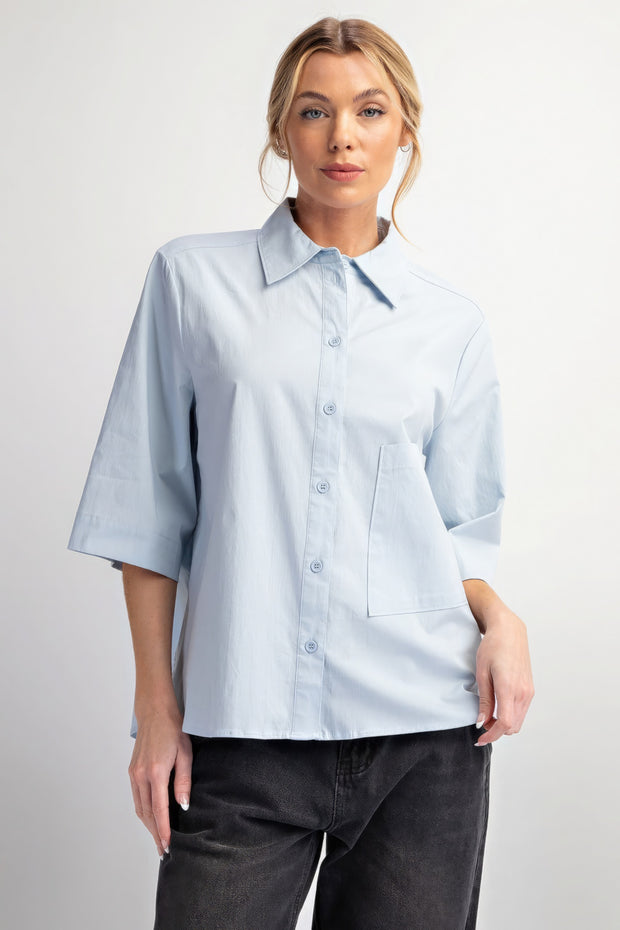 Half Sleeves Stretch Poplin Button Down Shirt