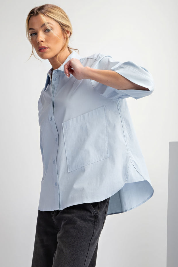 Half Sleeves Stretch Poplin Button Down Shirt