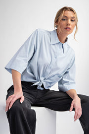 Half Sleeves Stretch Poplin Button Down Shirt