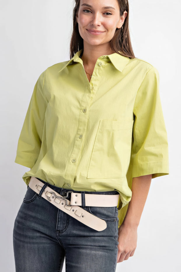 Half Sleeves Stretch Poplin Button Down Shirt