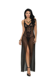 Long Mesh Gown With Lace Insert - Spicy and Sexy