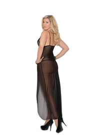 Long Mesh Gown With Lace Insert (Plus Size) - Spicy and Sexy