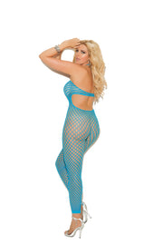 Crochet Footless Neon Blue Bodystocking (Plus Size) - Spicy and Sexy