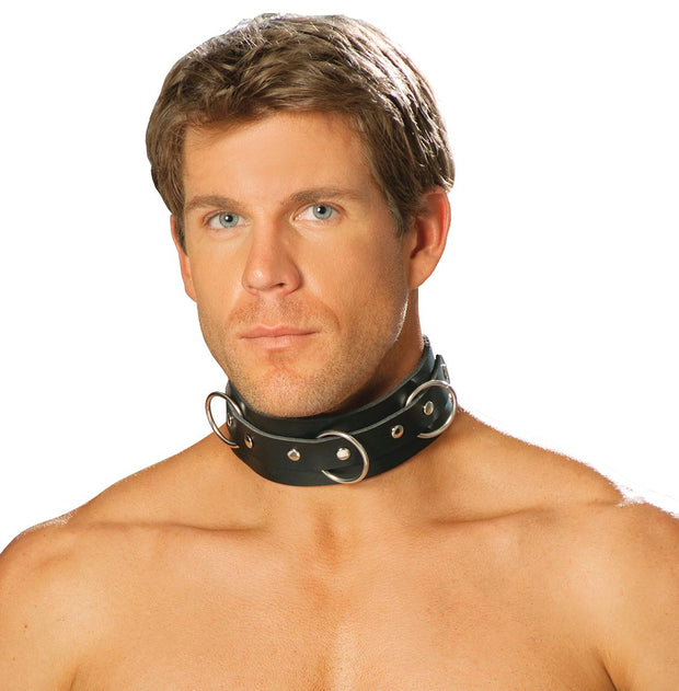 Leather Collar With 3 O Rings - Spicy and Sexy