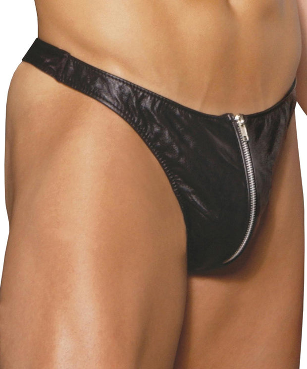 Men's Zip Up Leather Thong (Plus Size) - Spicy and Sexy