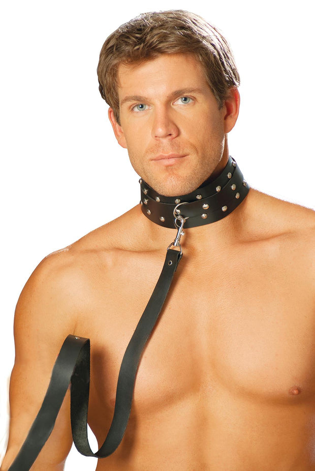 Leather Collar With Studs And O - Spicy and Sexy