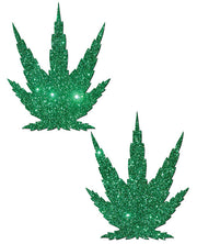 Pastease Glitter Marijuana Leaf - Green O-s - Spicy and Sexy