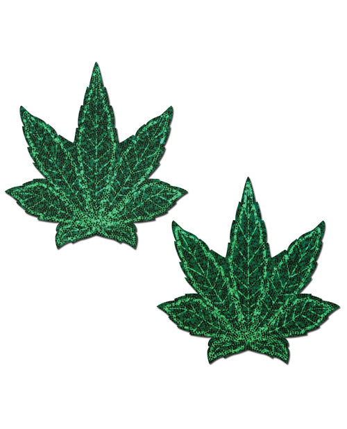 Pastease Glitter Marijuana Leafs - Green - Spicy and Sexy