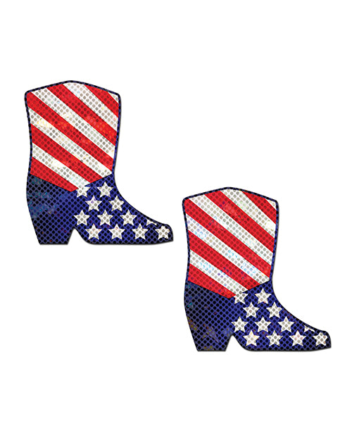 Pastease Premium Sparkling Stars & Strips Usa Cowboy Boot - Red-white-blue O-s - Spicy and Sexy