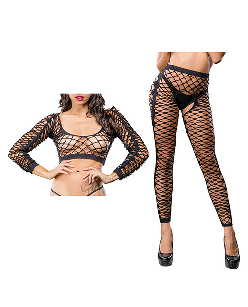 Beverly Hills Naughty Girl Crotchless Front Mesh & Side Design Leggings