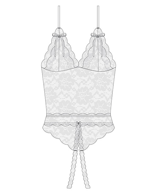 Stretch & Scallop Lace Crotchless Teddy White - Spicy and Sexy