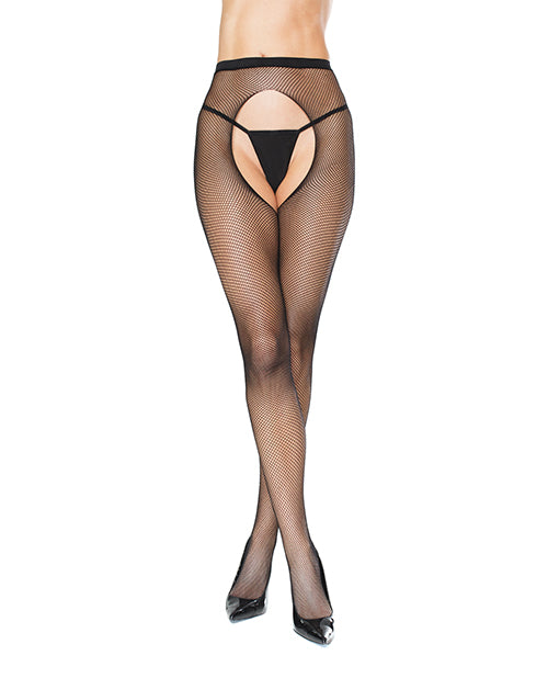 Fishnet Natural Waist Crotchless Pantyhose Black - Spicy and Sexy