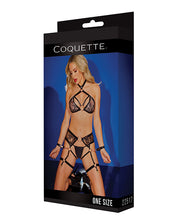 Black Label Strappy Detail Halter Top, Crotchless Panty, Garters & Restraints Black - Spicy and Sexy