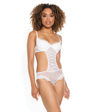 Stretch Mesh Ruffled Crotchless Teddy White - Spicy and Sexy