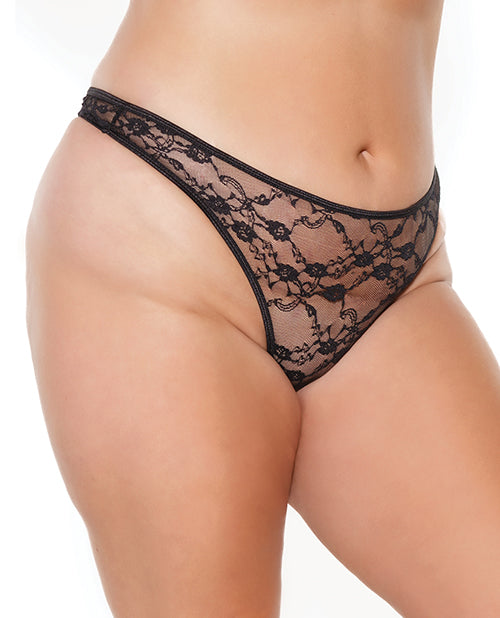 Stretch Lace High Leg Thong Black Os/xl - Spicy and Sexy