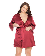 Stretch Satin Robe With Eyelash Lace Sleeve Robe - Spicy and Sexy