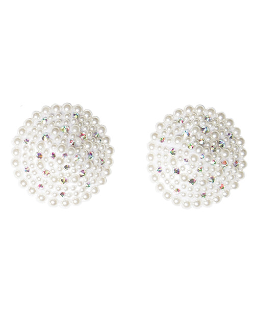 Pearl & Rhinestones Round Reusable Pasties White - Spicy and Sexy