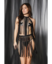 Play Darque Fringe Harness Top & Skirt Black - Spicy and Sexy