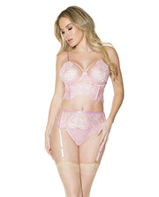 Crystal Pink Longline Bra, Garter Belt & Panty Pink - Spicy and Sexy