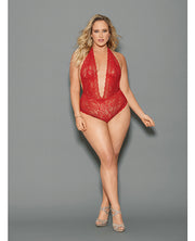 Euphoria Halter Tie Open Crotch & Butt Teddy Red (Plus Size) - Spicy and Sexy