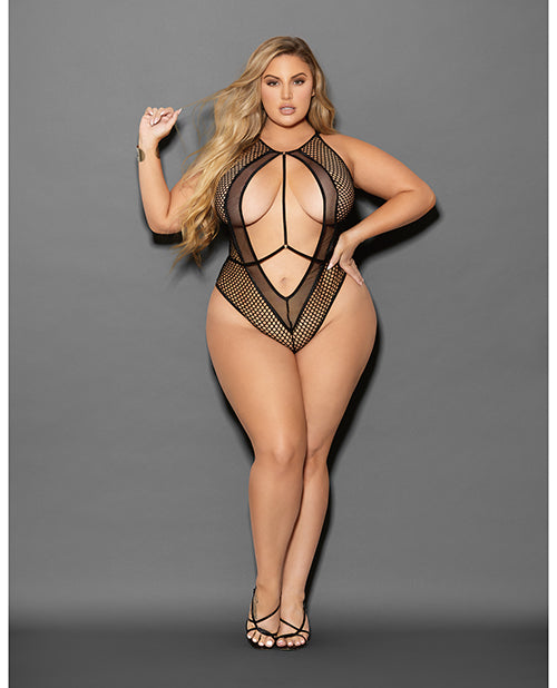 Euphoria Large Fishnet & Mesh Teddy Black (Plus Size) - Spicy and Sexy