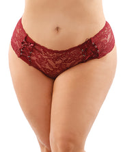 Bottoms Up Magnolia Stretch Lace Crotchless Panty With Ribbon Lace Up Front (Plus Size)