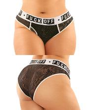 Vibes Buddy Fuck Off Lace Boy Brief & Lace Thong Black (Plus Size) - Spicy and Sexy