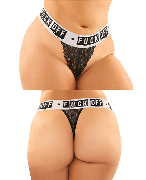 Vibes Buddy Fuck Off Lace Boy Brief & Lace Thong Black (Plus Size) - Spicy and Sexy