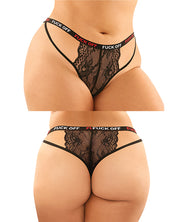 Vibes Buddy Fuck Off Caged Lace Panty & Micro Thong Black (Plus Size) - Spicy and Sexy