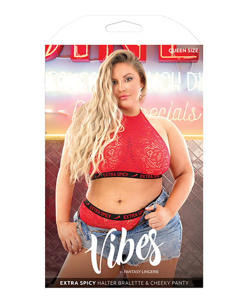 Vibes Extra Spicy Halter Bralette & Cheeky Panty Chili Red (Plus Size)