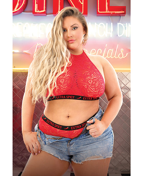 Vibes Extra Spicy Halter Bralette & Cheeky Panty Chili Red (Plus Size)