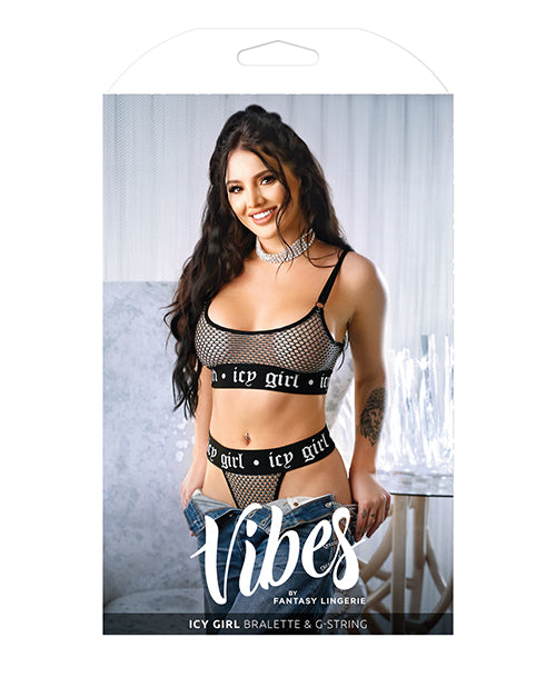 Vibes Icy Girl Metallic Fishnet Bralette & G-String Black - Spicy and Sexy