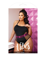 Vibes Pussy Power Micro-Net Playsuit Black (Plus Size) - Spicy and Sexy