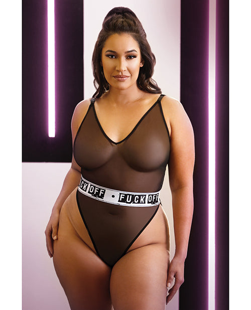 Vibes Fuck Off Mesh Playsuit Black (Plus Size) - Spicy and Sexy