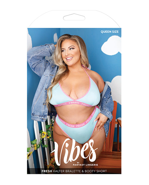 Vibes Fresh Halter Bralette & Booty Short Light Blue (Plus Size) - Spicy and Sexy