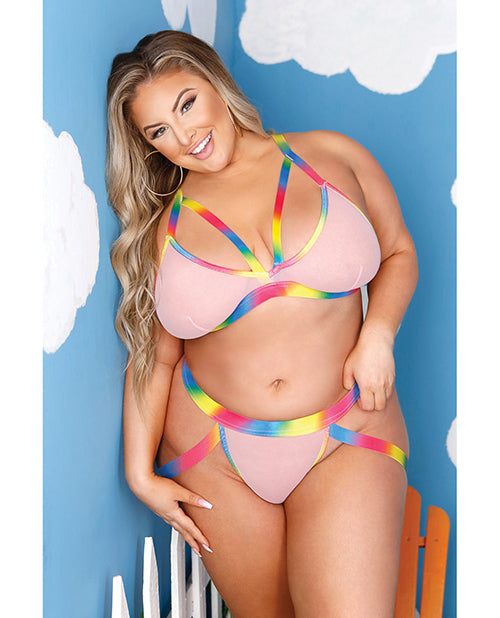 Vibes Make It Rain Caged Bralette & Panty With Booty Rainbow (Plus Size) - Spicy and Sexy