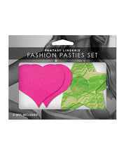 Fantasy Uv Reactive Neon Heart & Lace Star Pasties - Pink & Green O-s Pack Of 2 - Spicy and Sexy