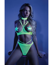 Glow Black Light Harness Open Shelf Bra & Cage Thong - Spicy and Sexy