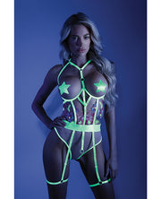 Glow Black Light Embroidered Cupless Garter Teddy Neon Chartreuse