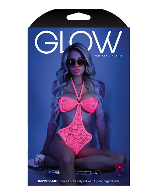 Glow Black Light Halter Bodysuit With Open Sides Neon Pink - Spicy and Sexy