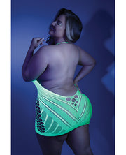 Glow Black Light Net Halter Dress Neon Green (Plus Size) - Spicy and Sexy