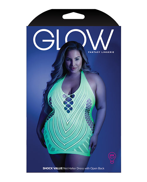 Glow Black Light Net Halter Dress Neon Green (Plus Size) - Spicy and Sexy