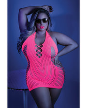 Glow Black Light Net Halter Dress Neon Pink (Plus Size) - Spicy and Sexy