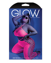 Glow Black Light Cropped Cutout Halter Bodystocking Neon Pink (Plus Size) - Spicy and Sexy