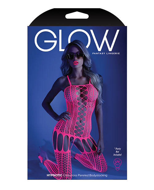 Glow Black Light Criss Cross Paneled Bodystocking Neon Pink O-s - Spicy and Sexy