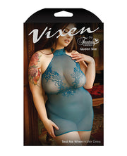 Vixen Teal Me When Halter Net Dress With Floral Lace Design (Plus Size) - Spicy and Sexy