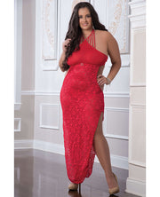 Shoulder Baring Laced Night Dress Red (Plus Size) - Spicy and Sexy
