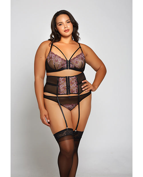 Jacquard Lace, Fine Mesh, Waiste Cincher Garter & Thong - Spicy and Sexy