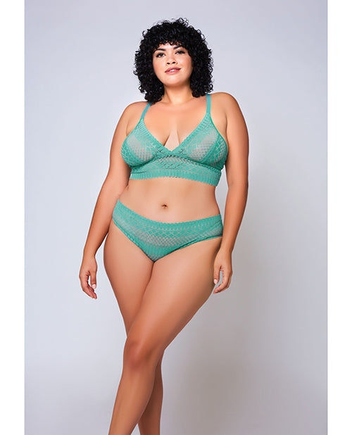 Geometric Lace Bralette & Hipster Teal (Plus Size) - Spicy and Sexy