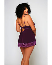 Cross Dye Lace & Microfiber Babydoll & G-String Purple (Plus Size) - Spicy and Sexy